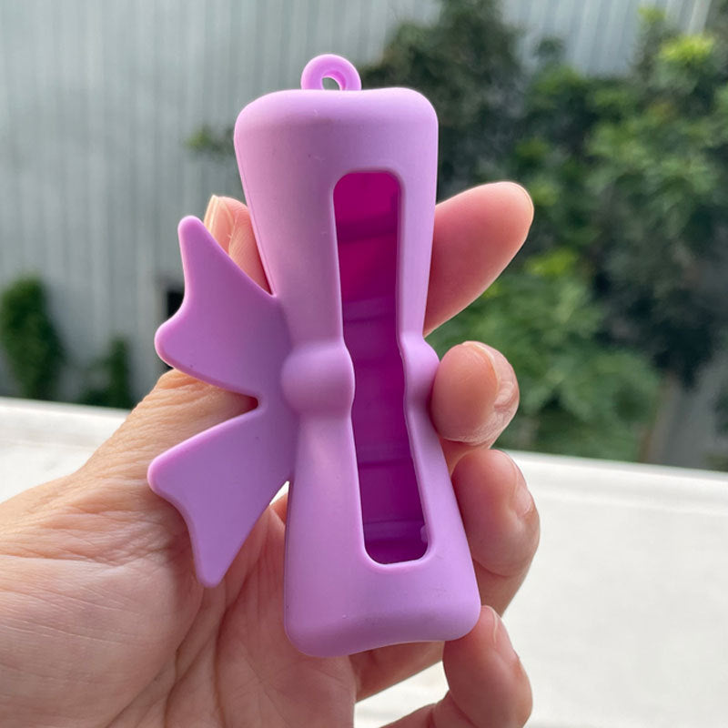 Wholesale Lipstick case silicone protective case bow lipstick bag keychain