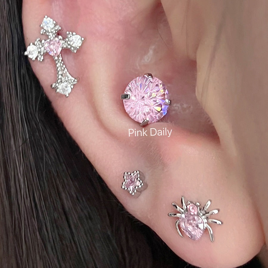 Wholesale Pink zircon cross ear bone studs titanium steel butterfly cochlear studs
