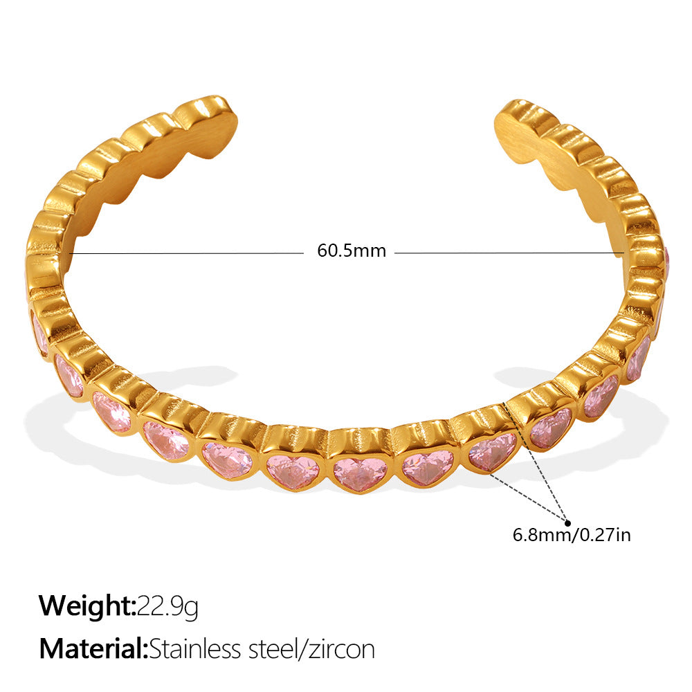 Wholesale Stainless Steel C Shape Open Bangle Bracelet With Multicolor Zircon Stones Retro Stackable Design For Everyday Wear And Gift