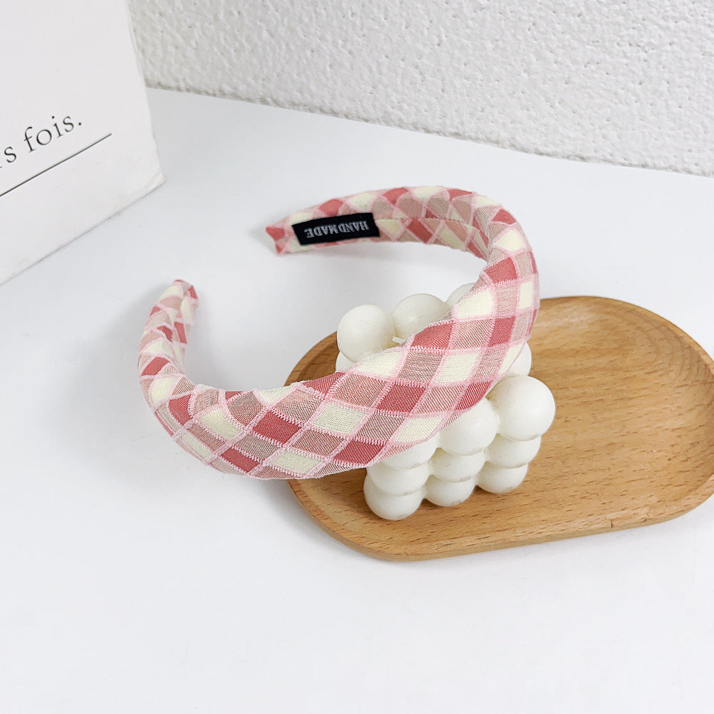 Wholesale Color Fabric Plaid Wide Edge Sponge Hair Hoop