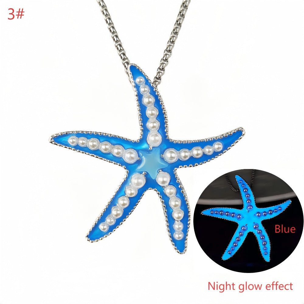 Wholesale Holiday style metal luminous starfish necklace