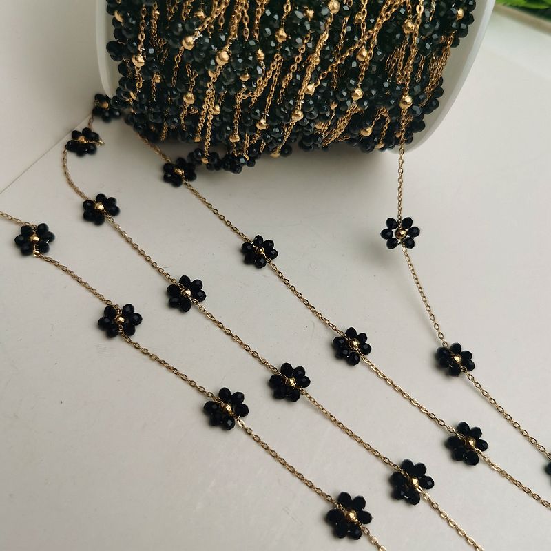 Wholesale DIY Material Golden Cross Titanium Steel Chain Hand-woven Copper Beads Crystal Small Flower Loose Chain Necklace Earrings Accessories