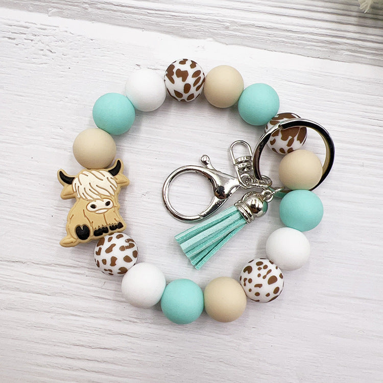Wholesale Cartoon Animal Silicone Handmade Beads Short Tassel Bracelet Keychain