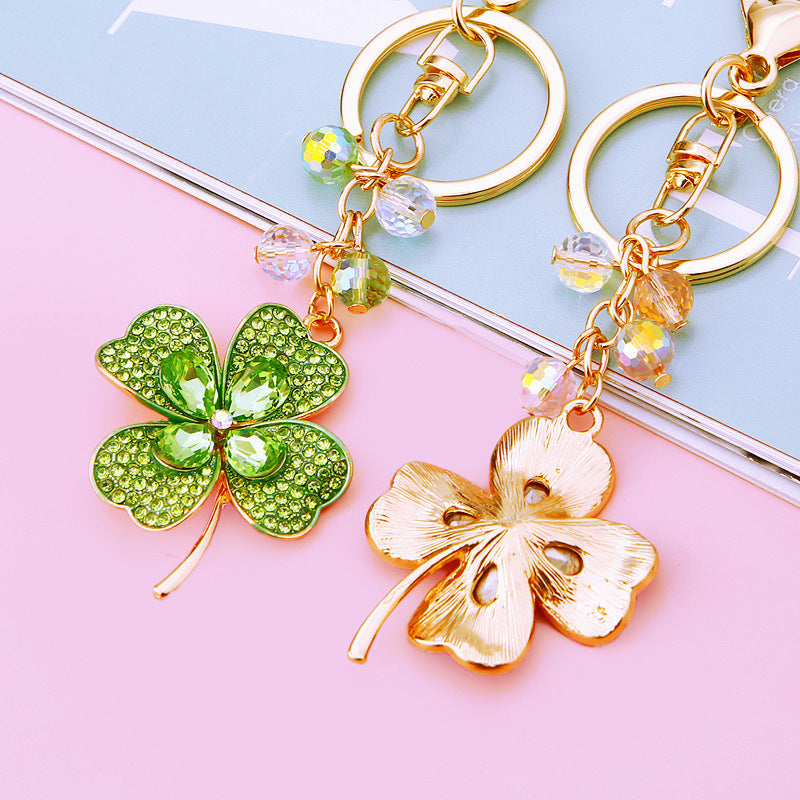Wholesale Trendy Crystal Four Leaf Clover Keychain Zinc Alloy Car Key Ring Bag Charm Gift For Wedding Party