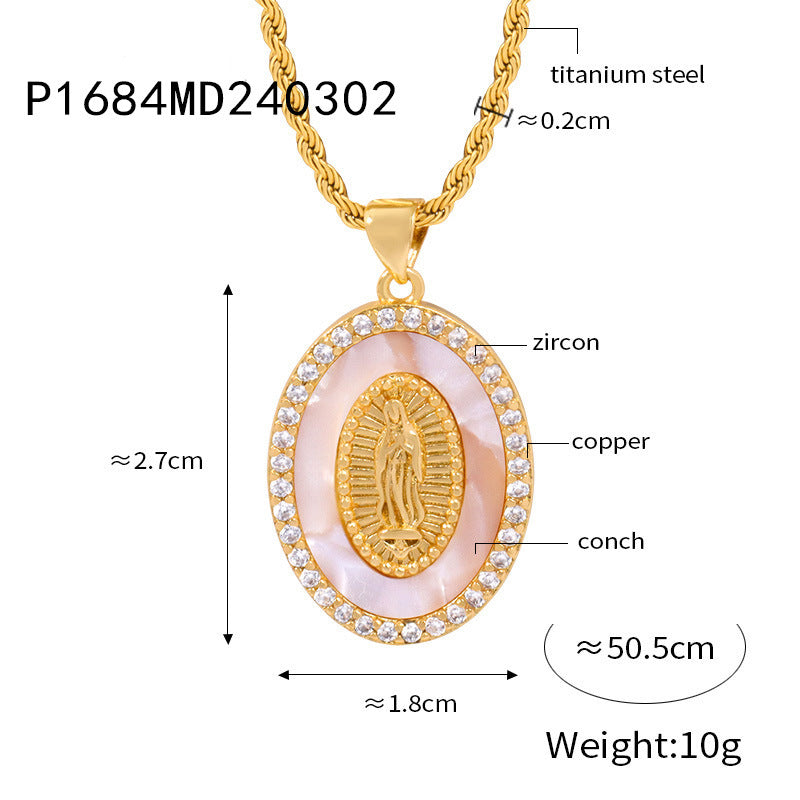 Wholesale Diamond encrusted Shell Titanium Steel Necklace