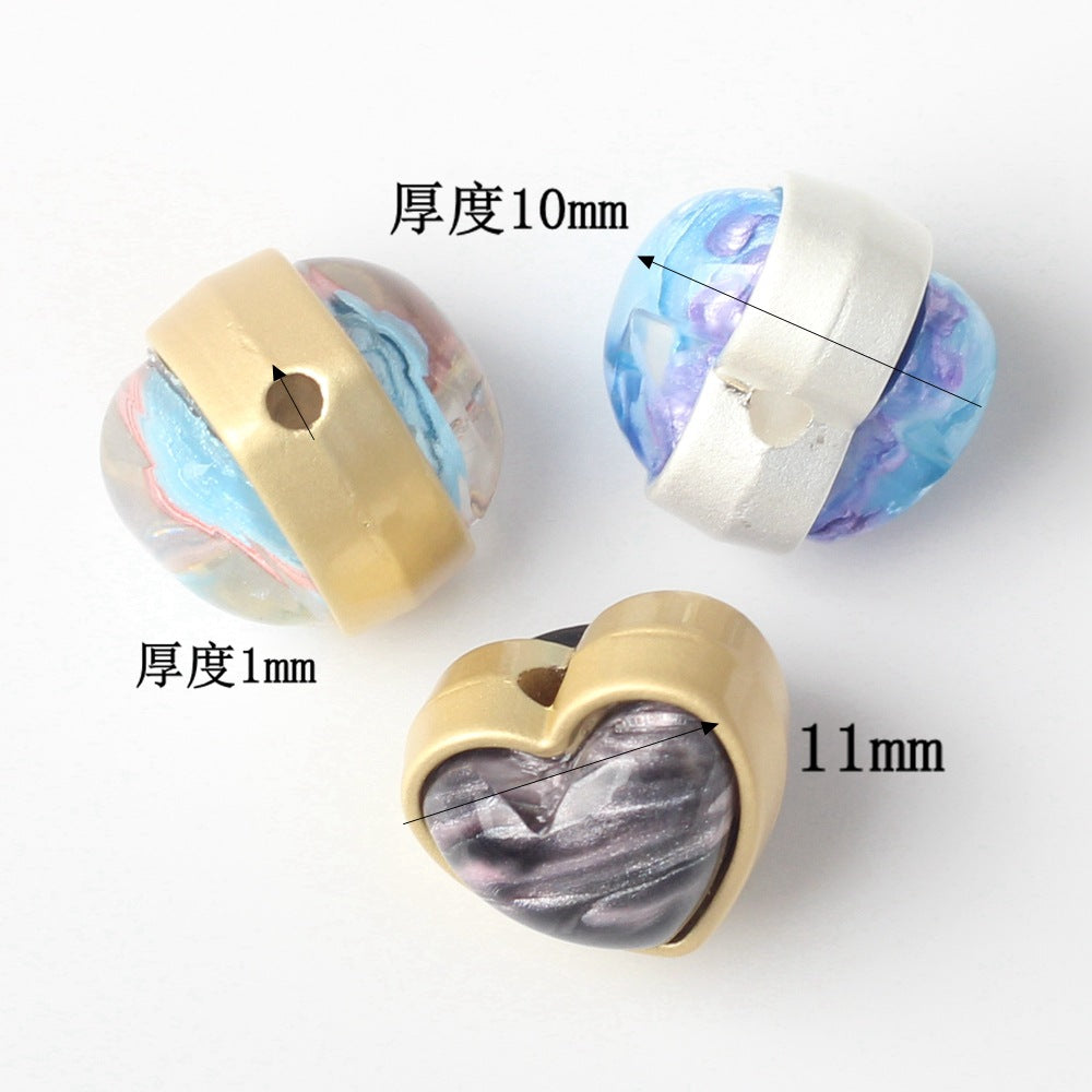 Wholesale Alloy Edging, Double-sided Resin, Heart Shaped Loose Beads, String Beads, and Separated Beads