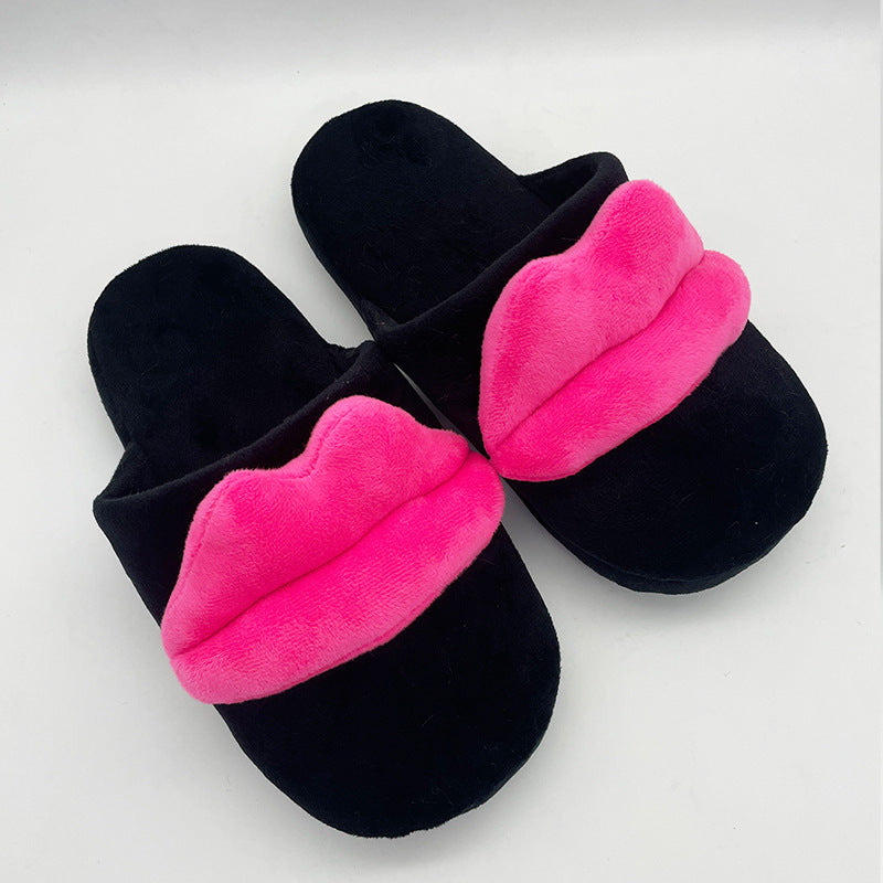 Wholesale Red Lip Plush Slippers
