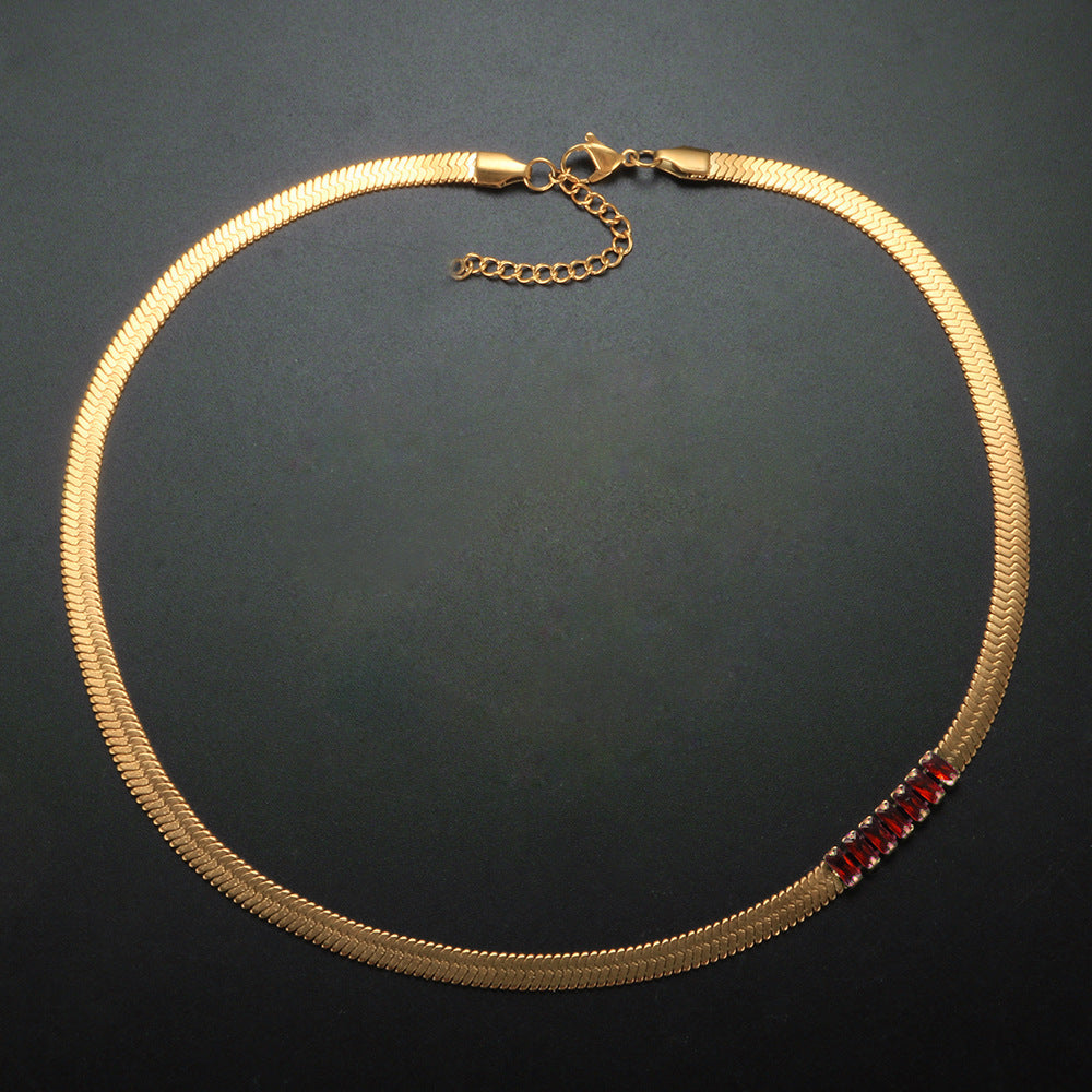 Wholesale 18K Gold Plated Zircon Stainless Steel Snake Bone Chain Necklace Bracelet Jewelry Set