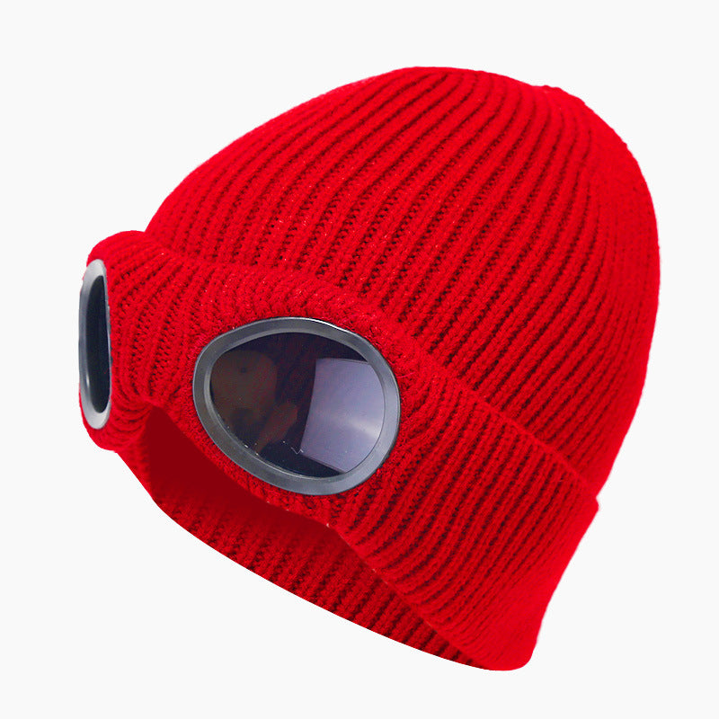 Wholesale Woolen Glasses Hat, Ear Protection Knitted Hat Plus Velvet Warm Outdoor Ski Hat