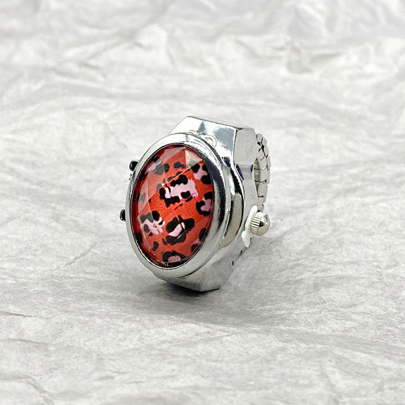 Wholesale [Ring watch] flip leopard gem personality fashion creative couple retro finger watch
