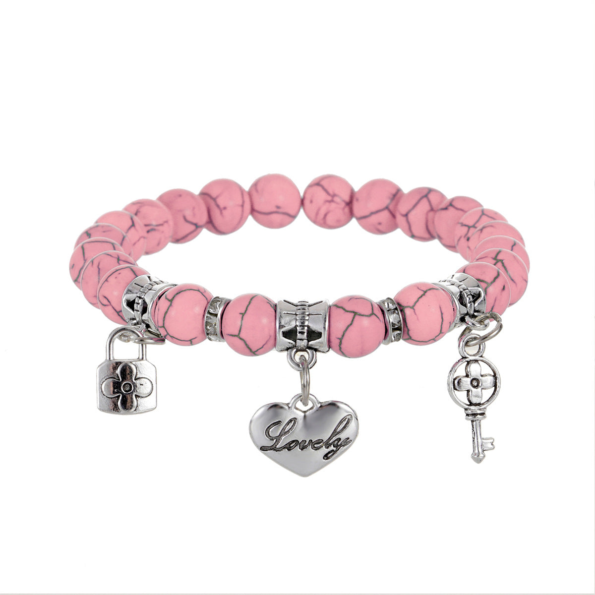 Brazalete colgante de corazón de llave de cuentas de Turquesa Turquoise al por mayor