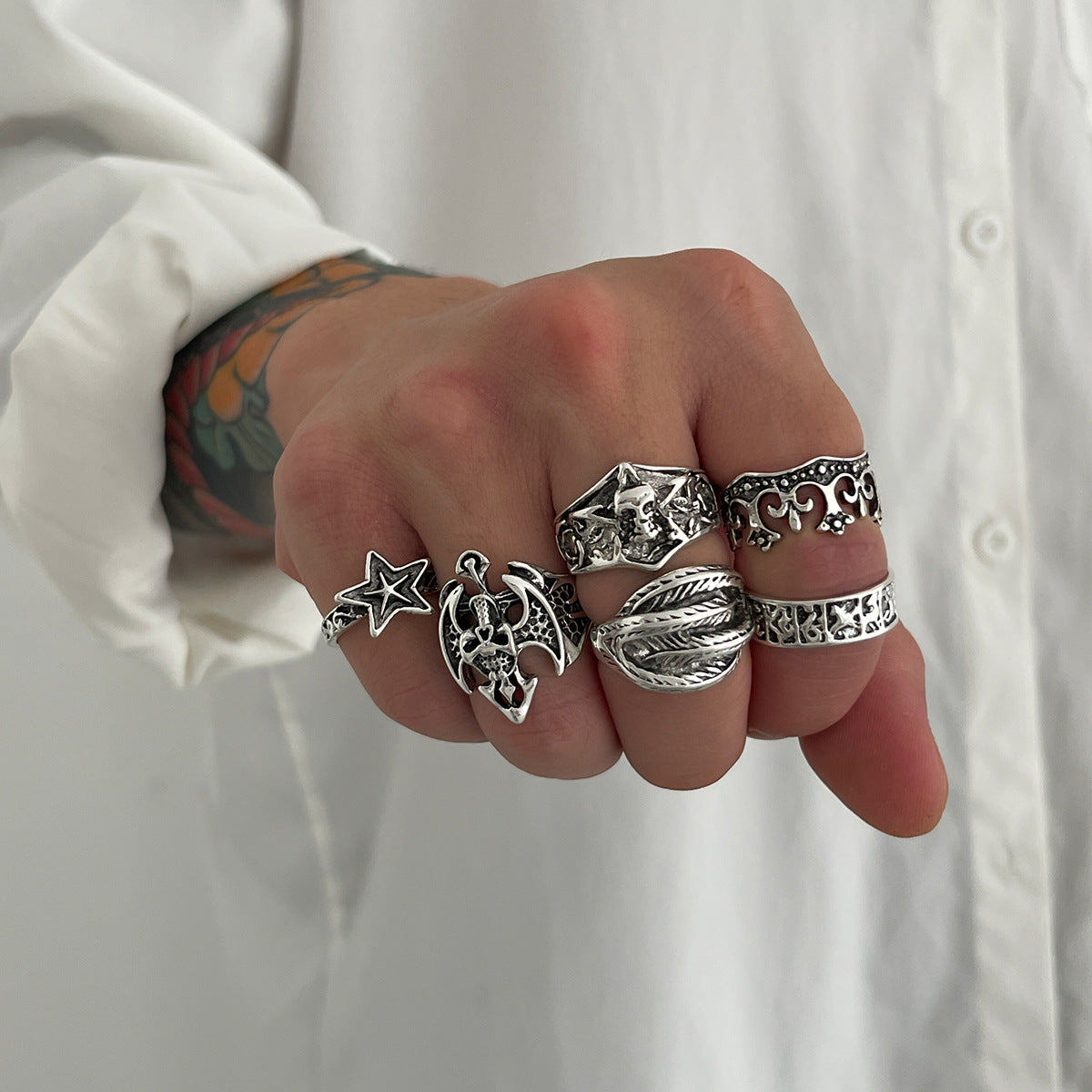 Wholesale  Carved Dark Ghost Snake Ring Set