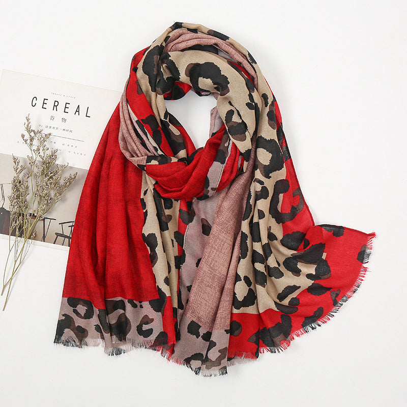 Wholesale Leopard Print Cotton and Linen Dual Color Scarves