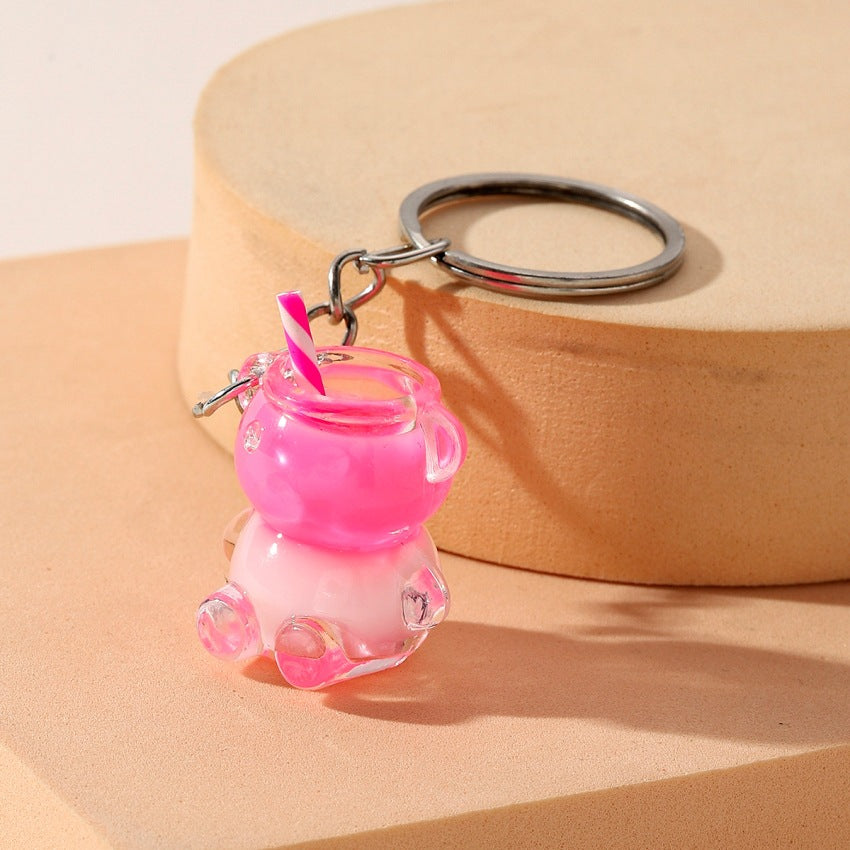 Wholesale Nightlight Bicolor Little Bear Milk Tea Straw Cup Resin Keychain