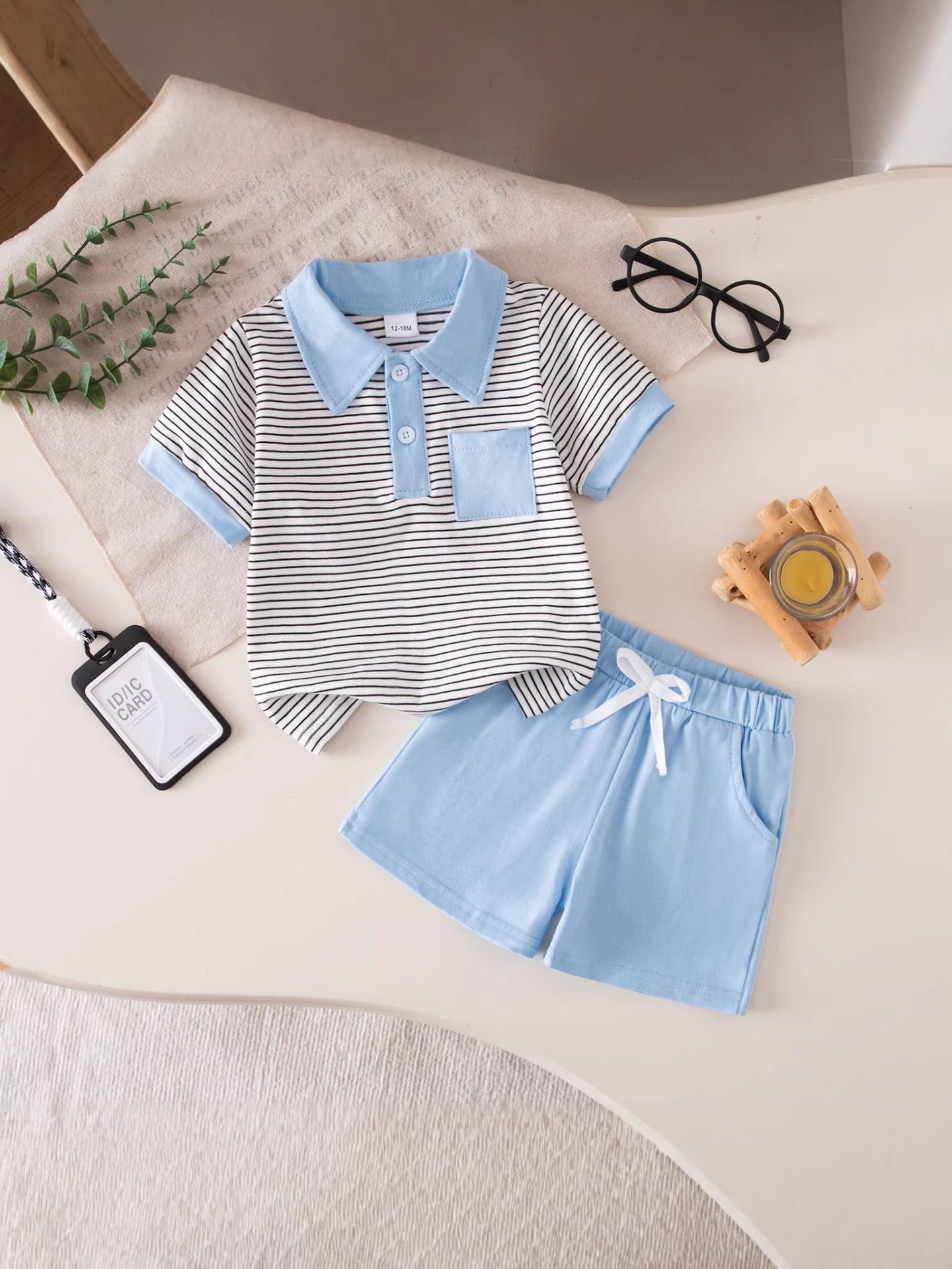 Wholesale Stylish Boys Summer Striped Short Sleeve Top And Shorts Set Everyday Casual Outfit For Kids 3 8 Gift Resale