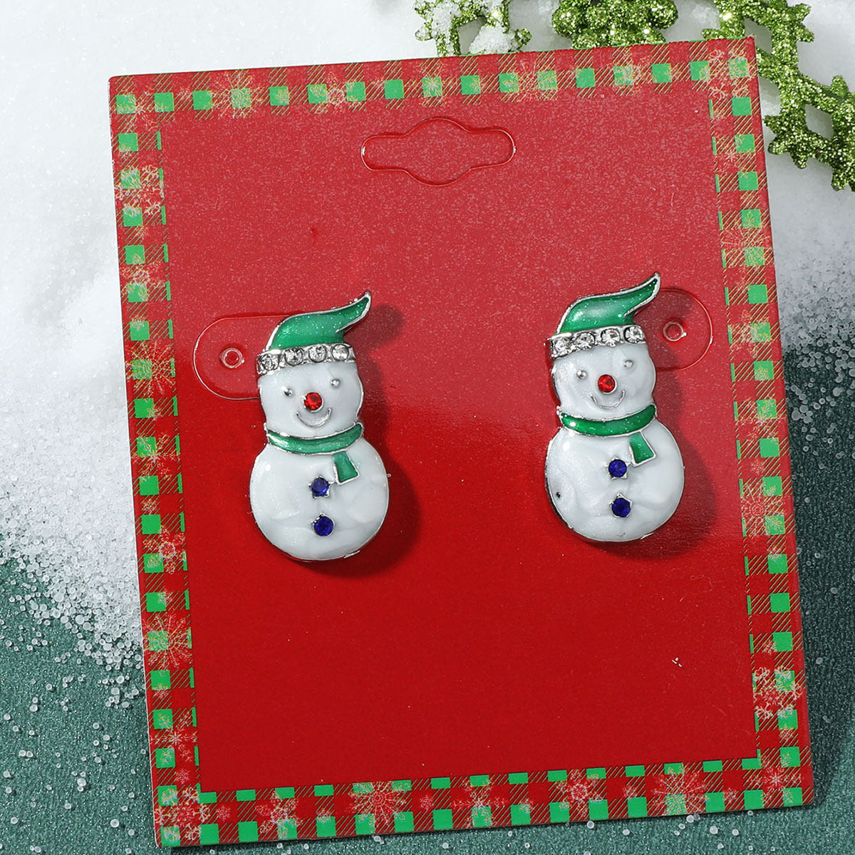 Wholesale Christmas Candy Snowman Earrings Diamond Snowflake Earrings