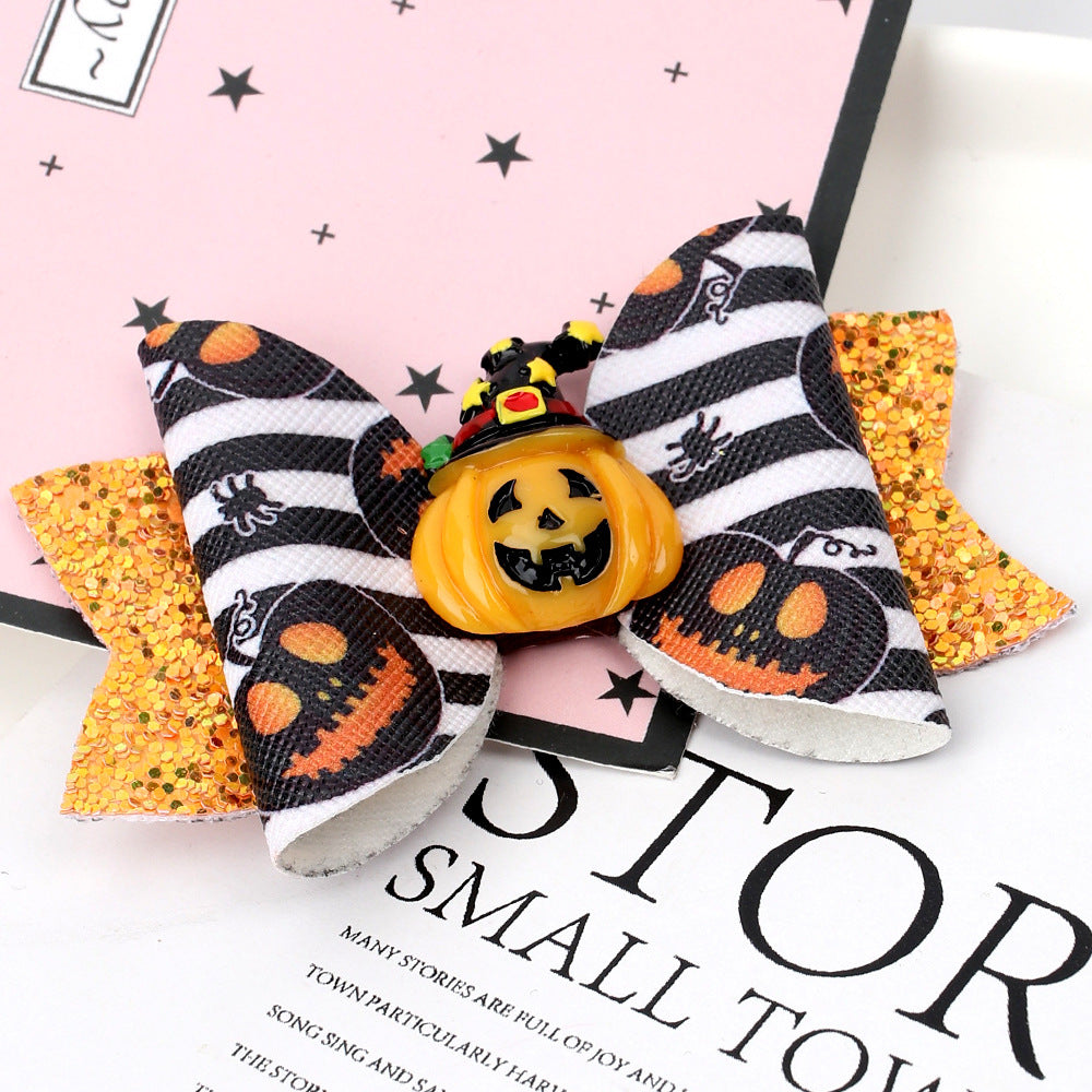 Wholesale Bow Pumpkin Leather Kids Hair Clips