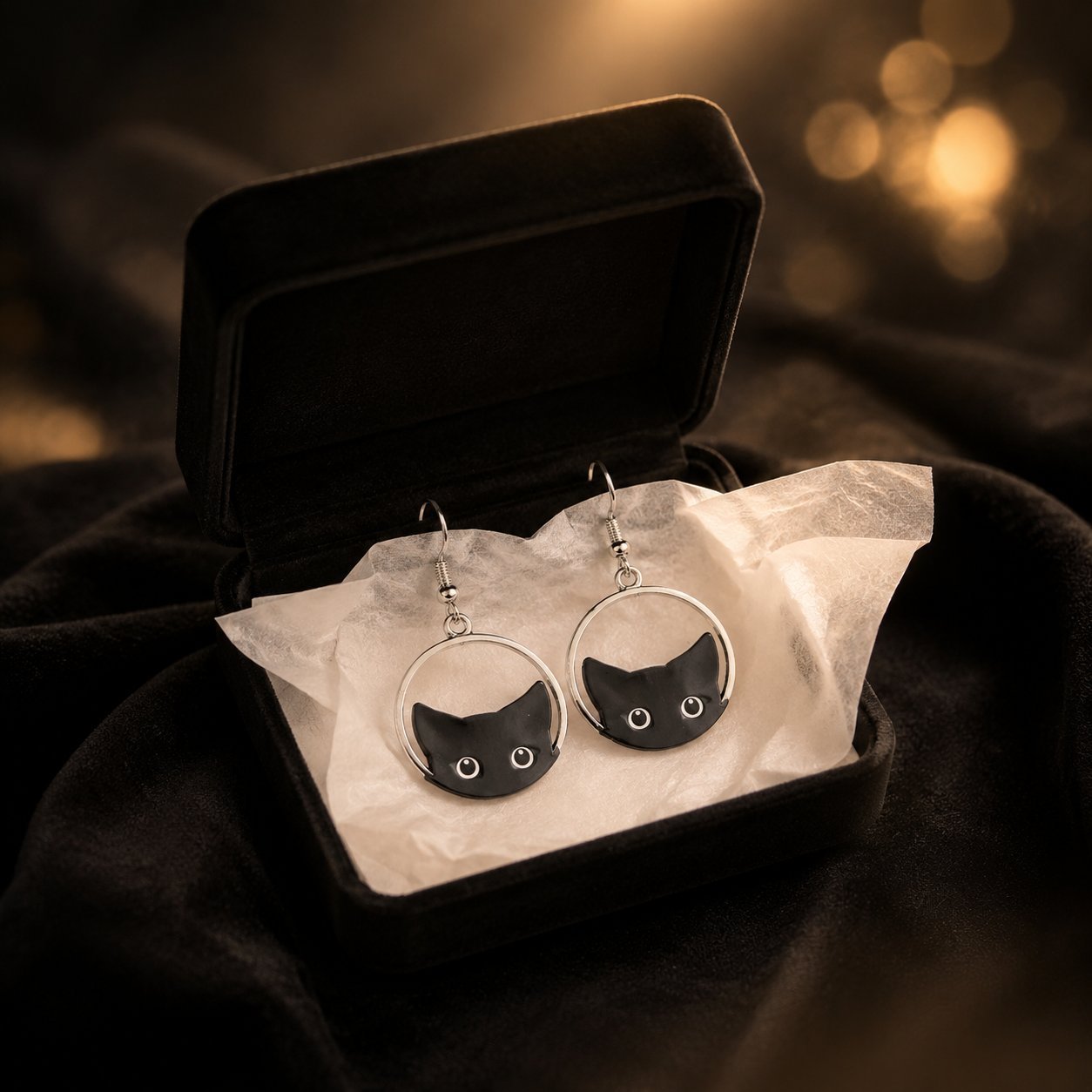 Wholesale Alloy Cat Earrings Hollow Out Black Cat Shape Gift Fashion Accessory