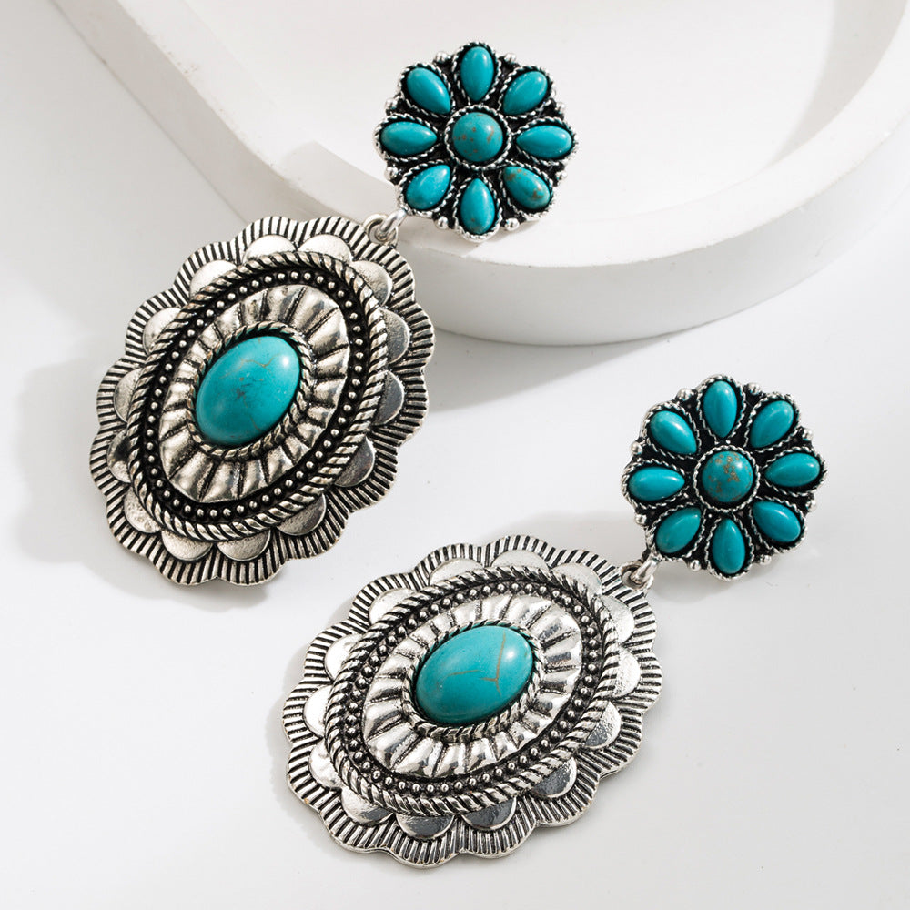 Wholesale Exaggerated white turquoise ethnic style earrings