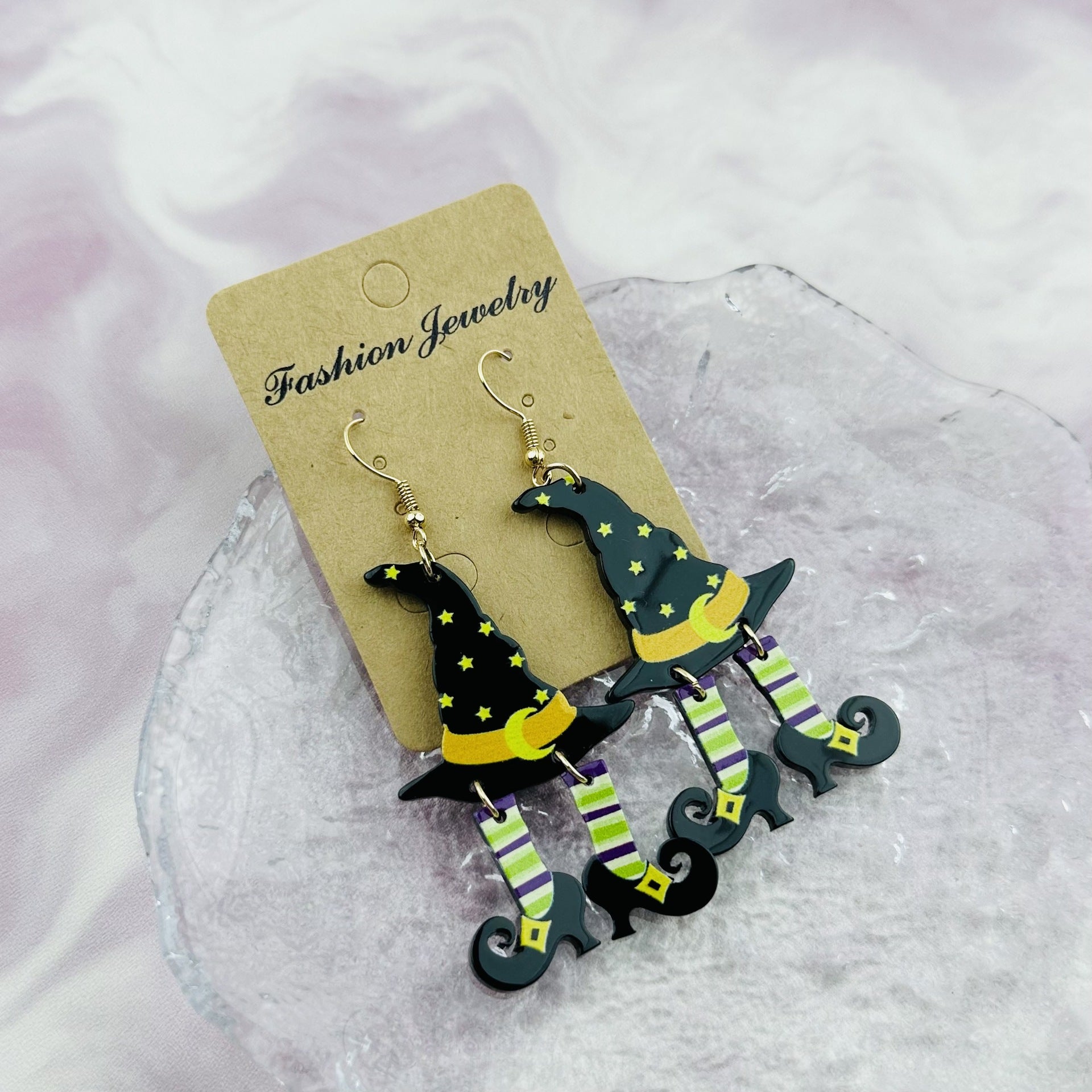 Wholesale Halloween Acrylic Wizard Hat Boots Printed Earrings