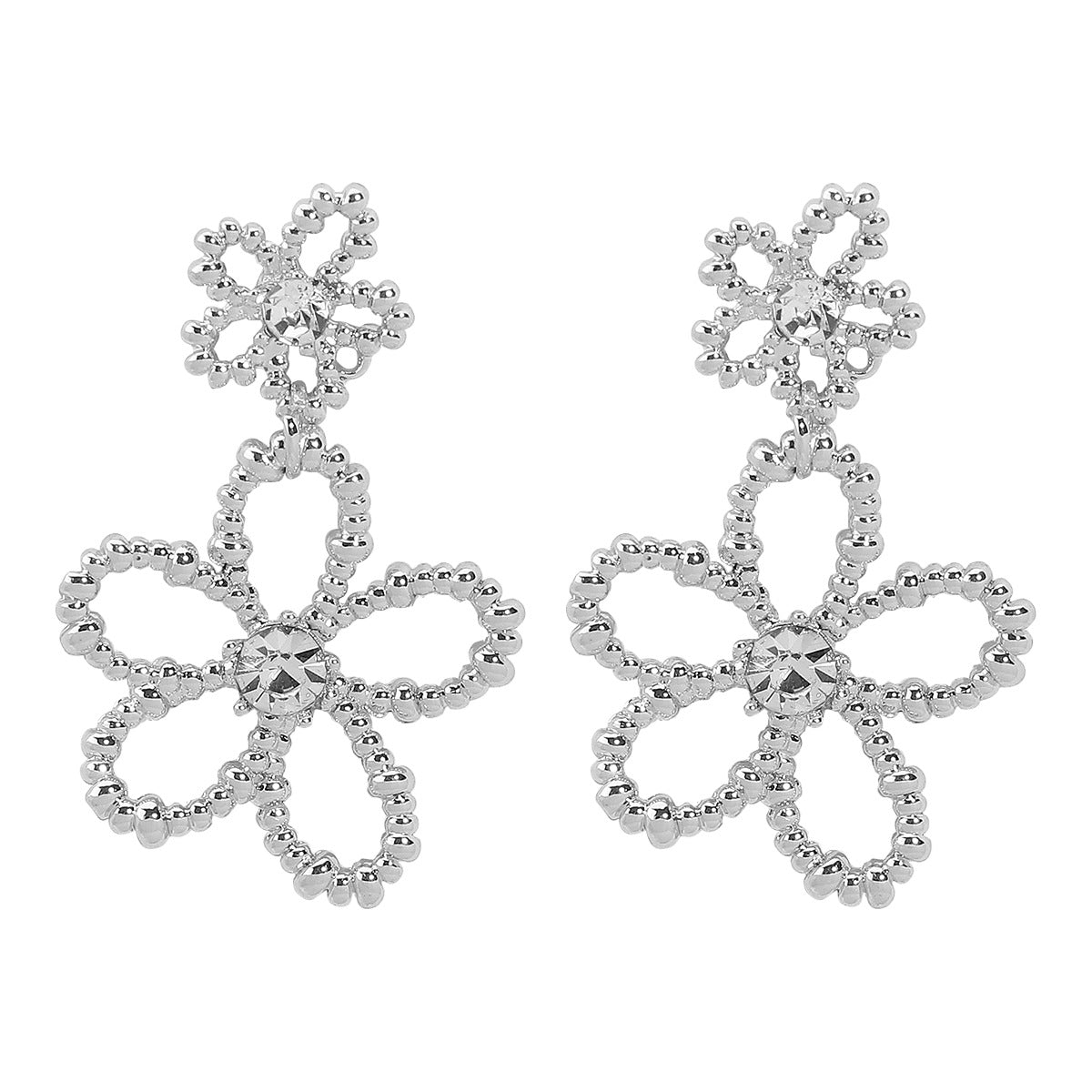 Wholesale metal-style geometric diamond earrings fresh and sweet hollow flowers earrings