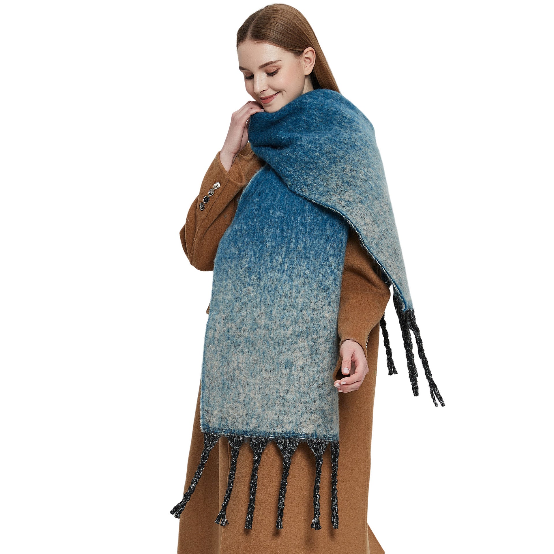Wholesale Winter Thickened Tassel Gradient Scarf