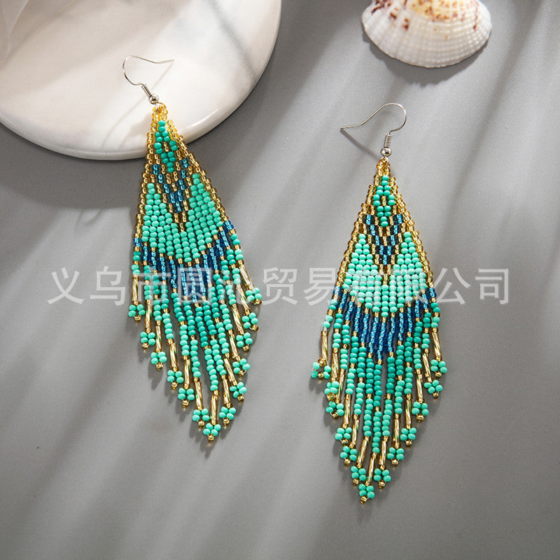 Wholesale Bohemian rice bead earrings  long tassel earrings