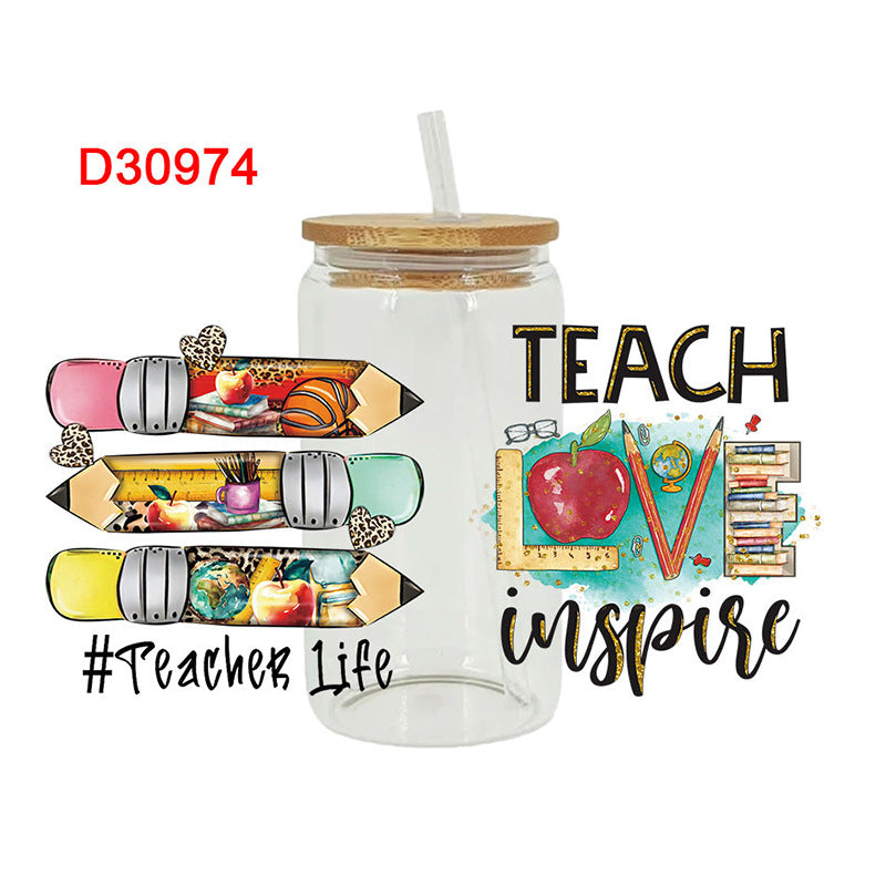 Wholesale Pencil Rainbow Teacher's Day 16oz Cup UV DTF Wraps