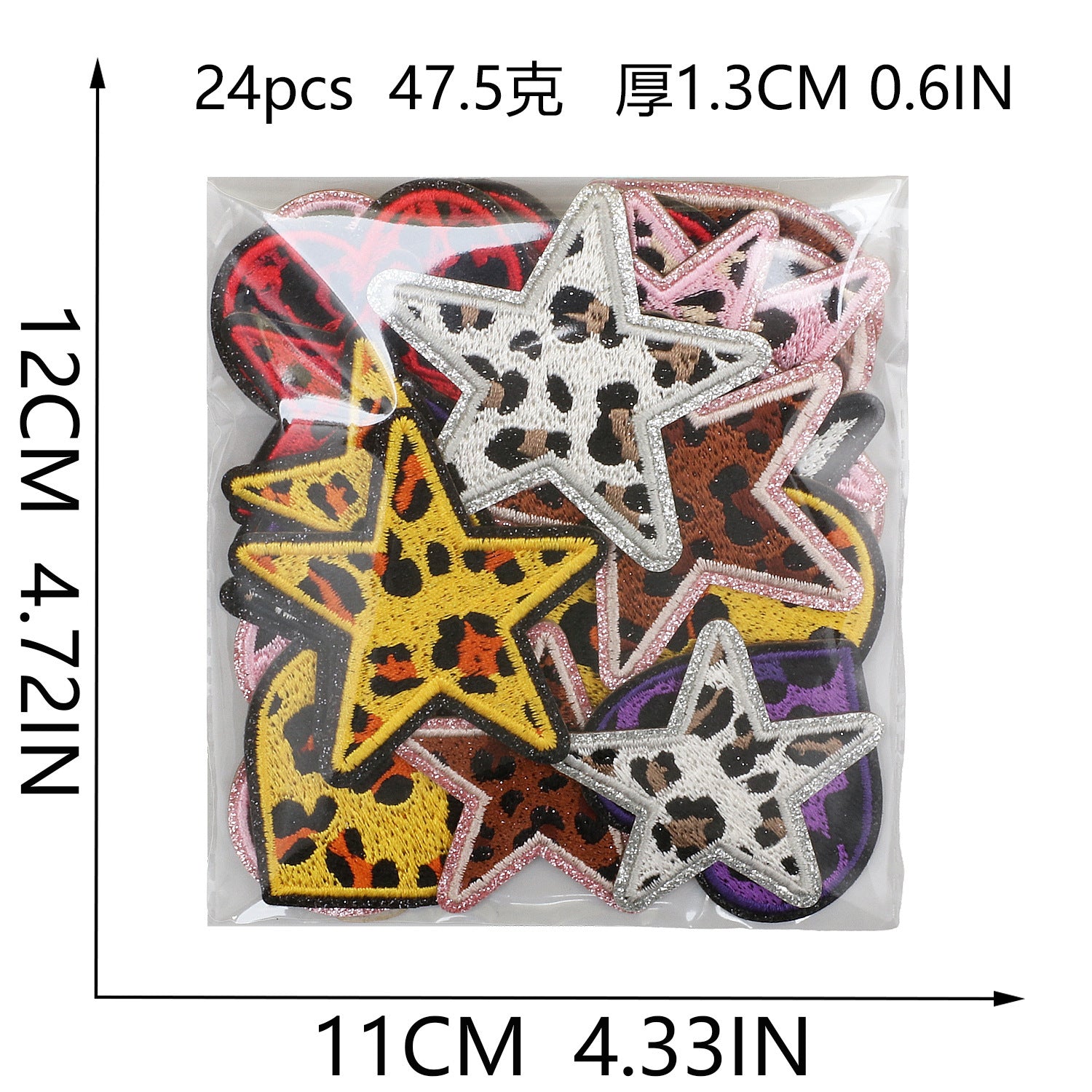 Wholesale Leopard Print Glitter Star Embroidered Patch Polyester Applique For Clothing Bags DIY