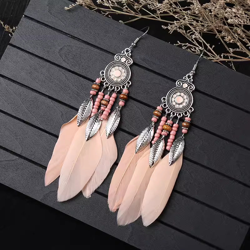 Wholesale Ethnic style super fairy high-end feather earrings