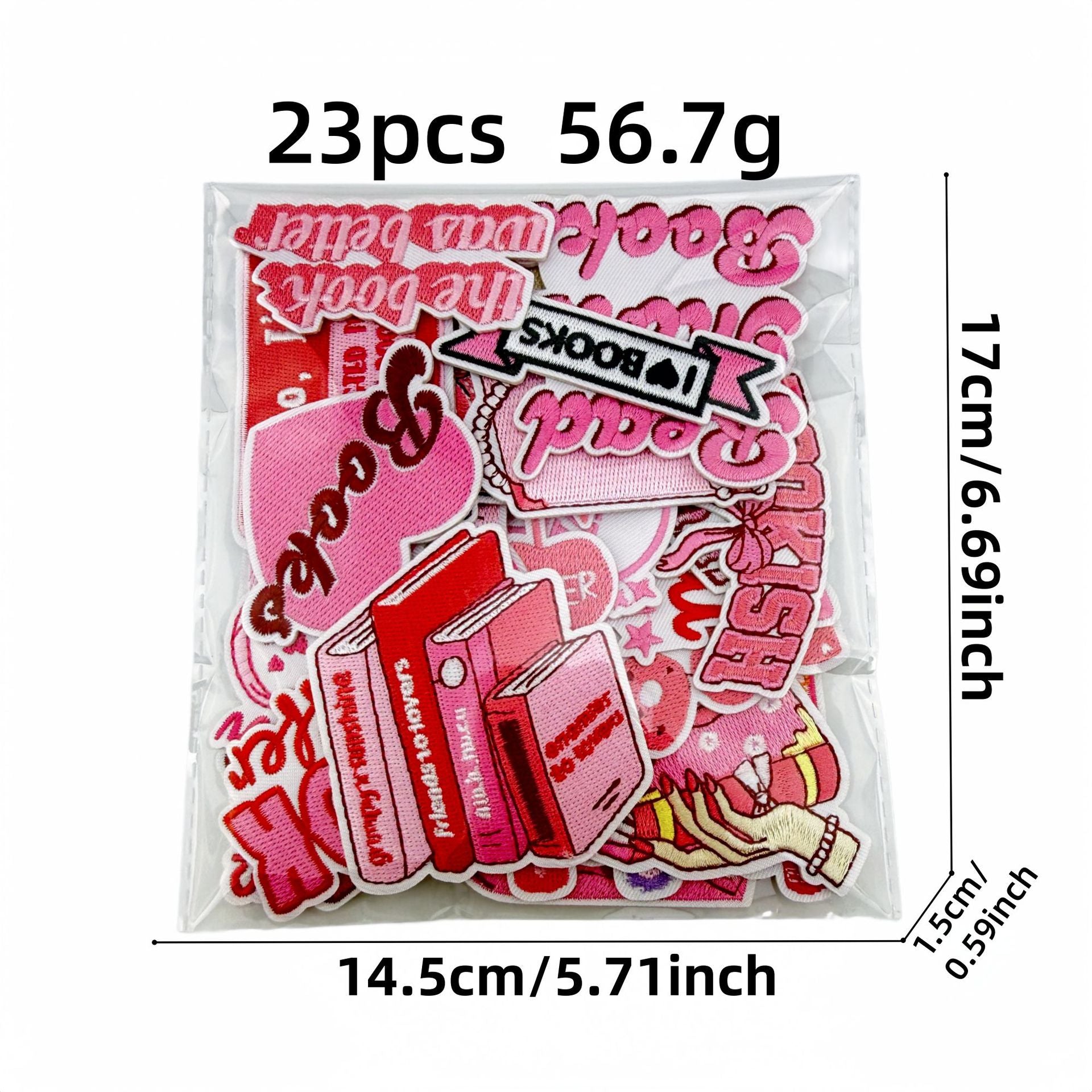 Wholesale Stylish Pink Reading Themed Iron On Embroidered Patches 23 Pack Decorative Accent For Bags Clothes
