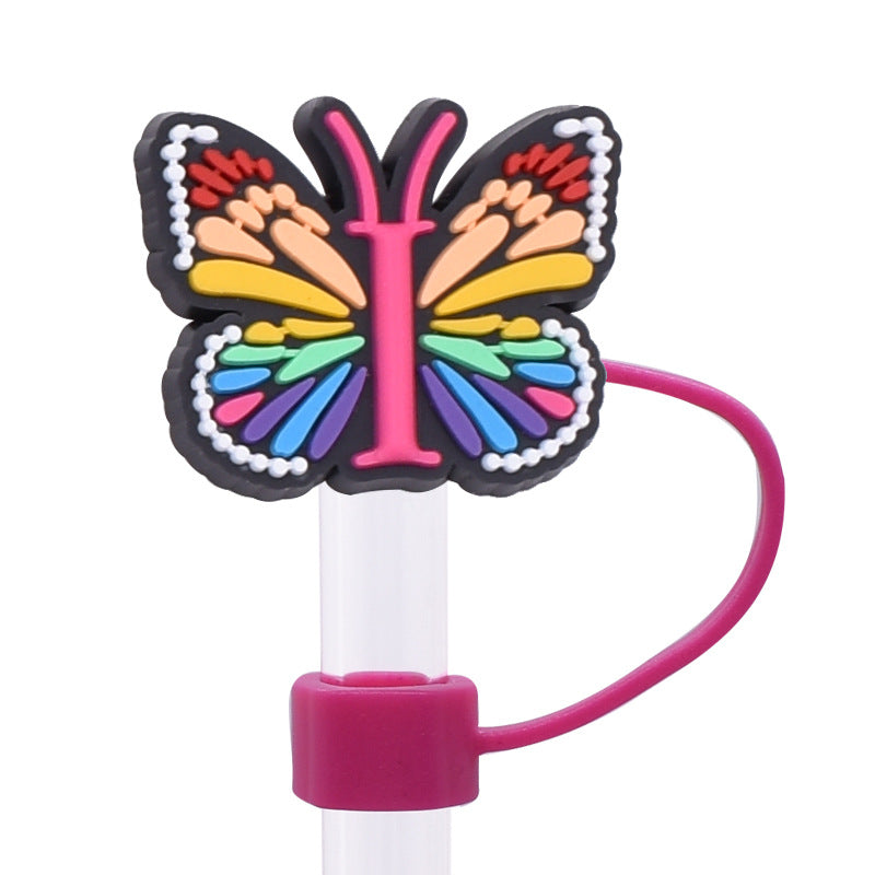 Wholesale  Random 100pcs/pack   Butterfly letter dustproof straw cover  Straw Tube Cap