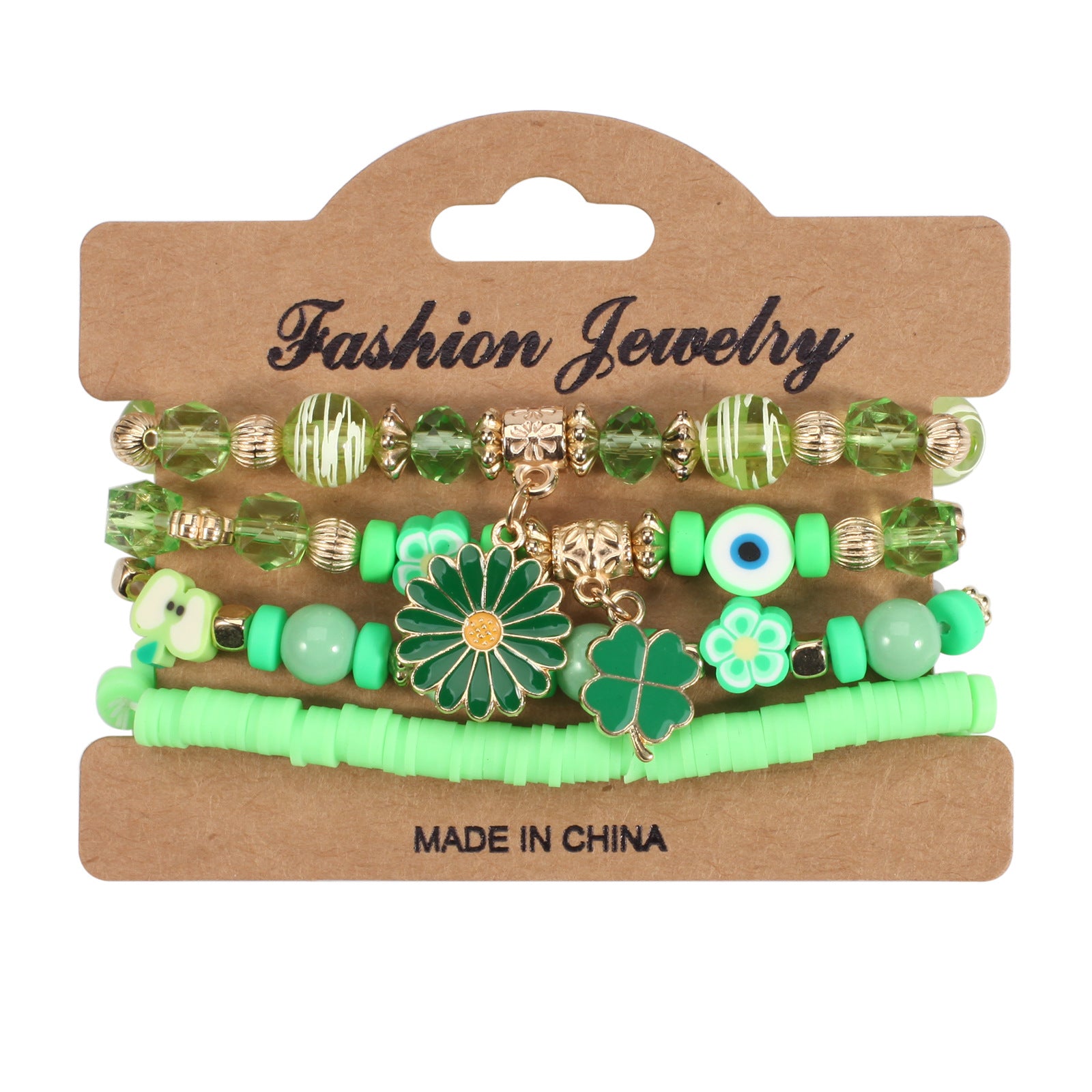 Wholesale St.  Patrick' s Day Green Clover Letter Bracelet