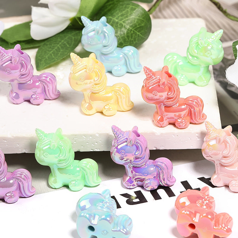 Wholesale 50pcs Acrylic Luminous Cartoon Unicorn Vertical Hole Beads