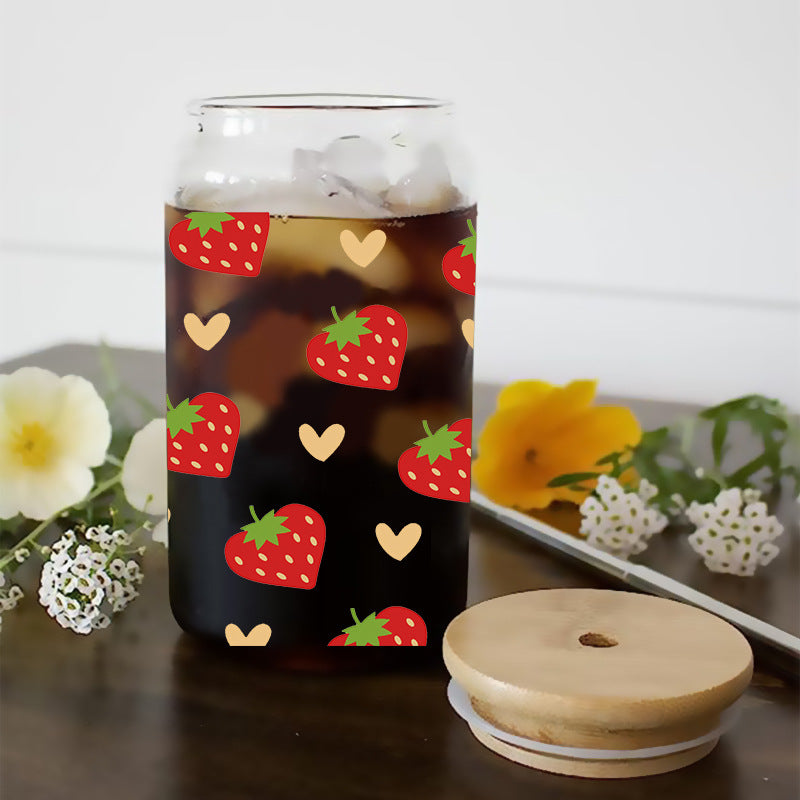 Wholesale Cute Cartoon Pink Strawberry Bow 16oz Cup UV DTF Wraps