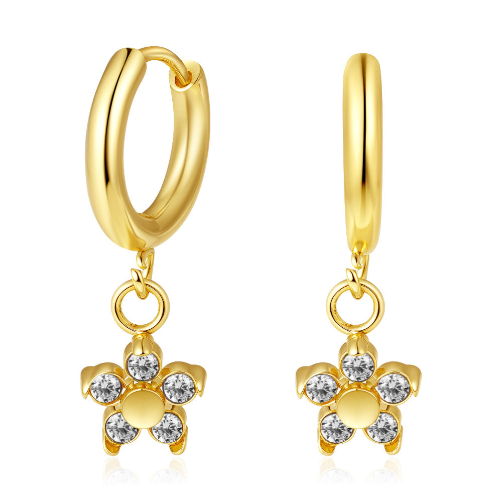 Wholesale Flower Zircon Stainless Steel 18k Gold Plated Earrings