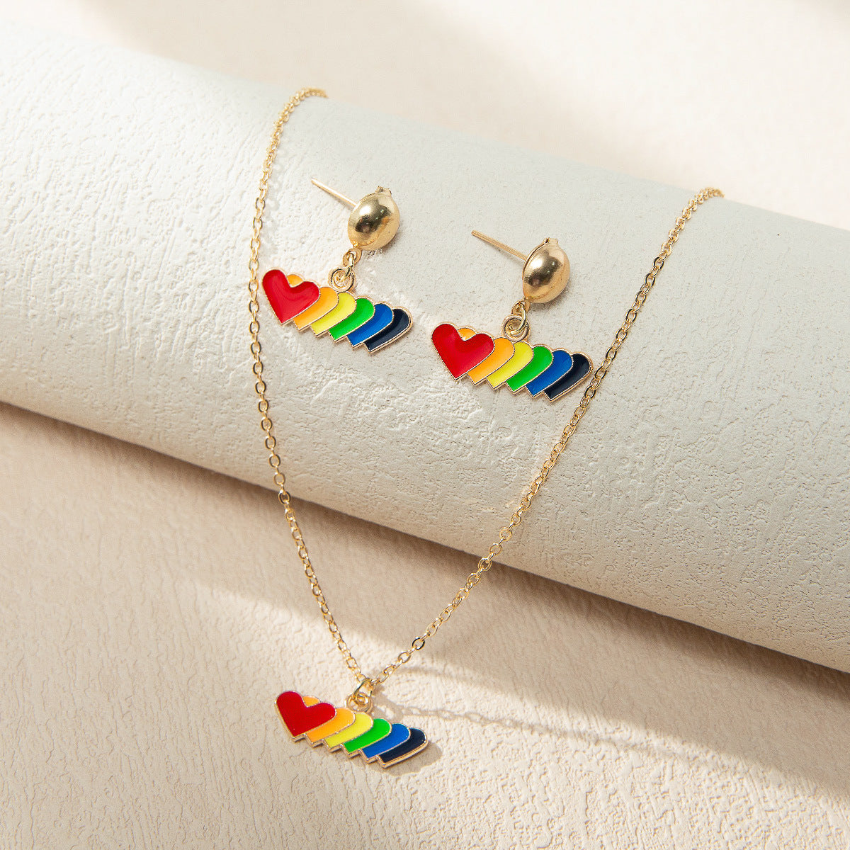 Wholesale Rainbow Element Valentine's Day Necklace Set