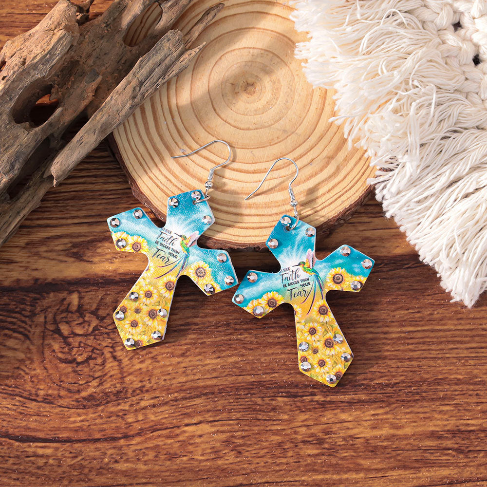 Wholesale Western-style colorful rhinestone cross earrings