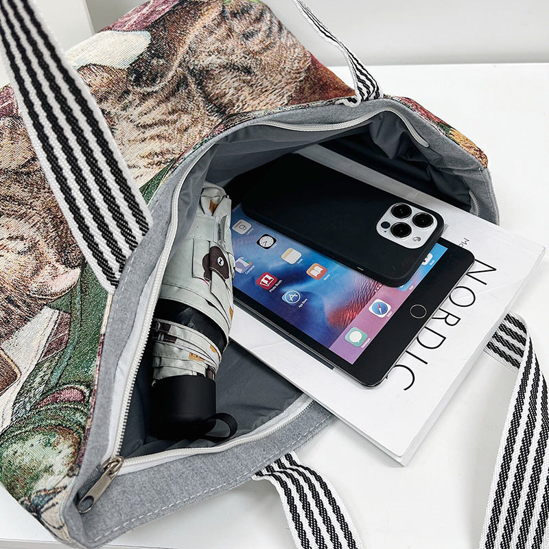 Wholesale Vintage Embroidered Cat Puppy Canvas Bag