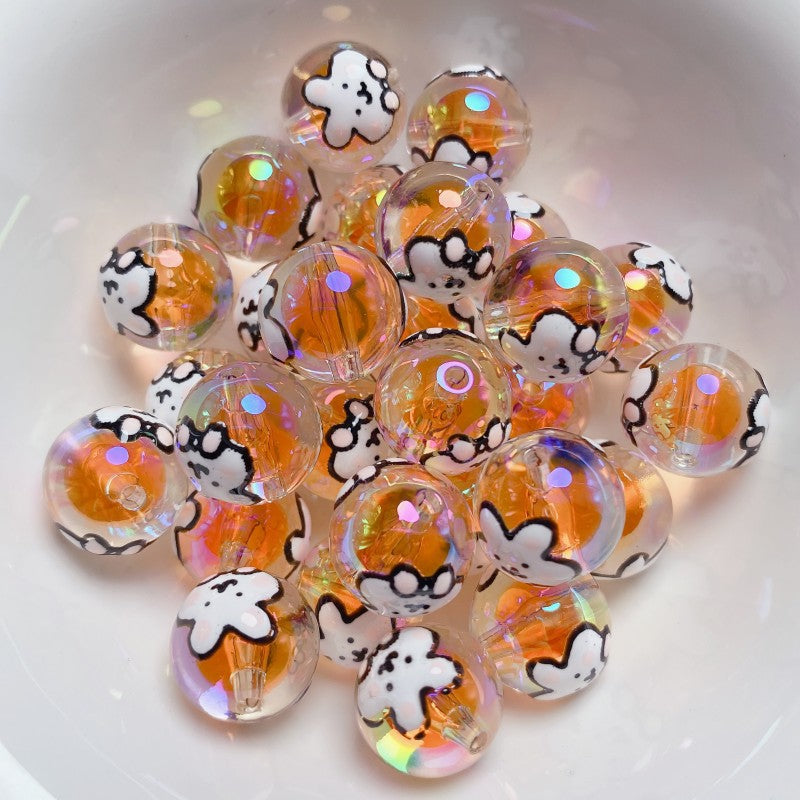 Wholesale 5pcs/pack 16mm Hand-painted Rabbit Bear Cut Face Round Beads