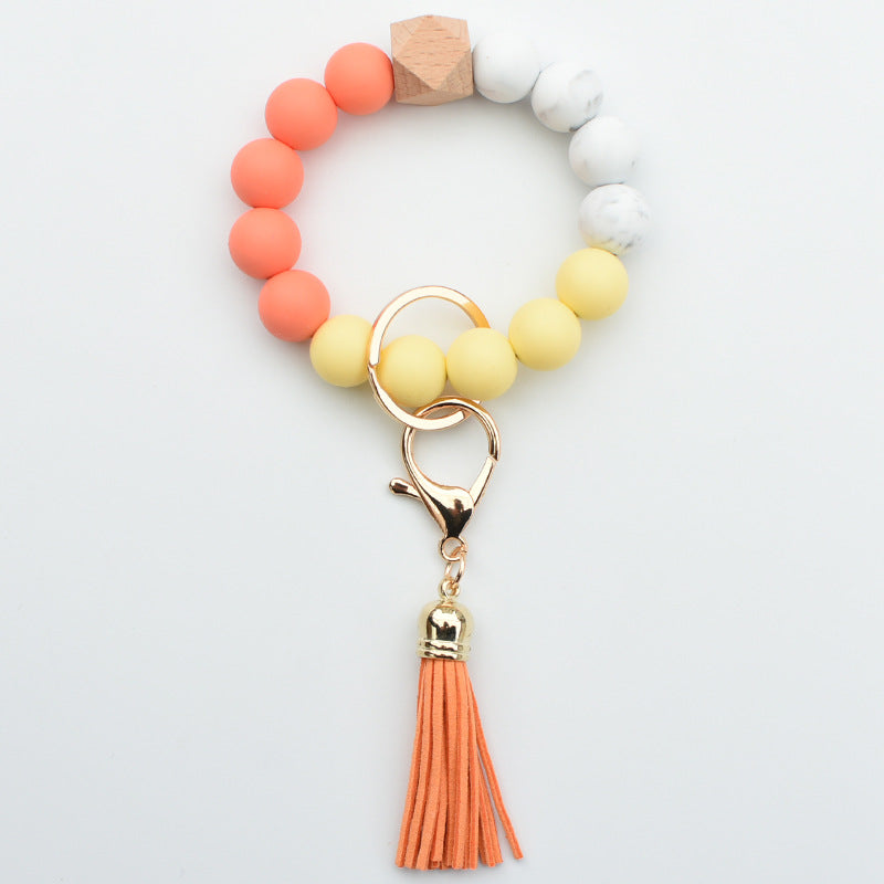 Llavero de muñeca con cuentas de silicona colorida al por mayor
