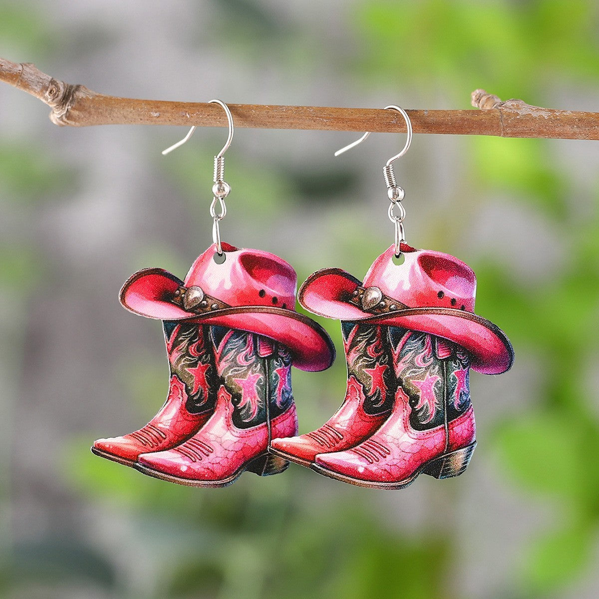 Wholesale Western Cowboy Hat Horseshoe Flower Pendant Earrings Bohemian Acrylic Double Sided Earrings Fashion Party Gift