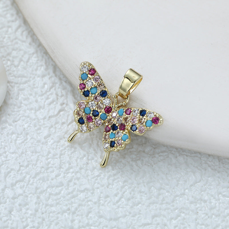 Wholesale Fashion Personality High-grade Copper Gold-plated Color Zirconium Butterfly Diy Necklace Pendant
