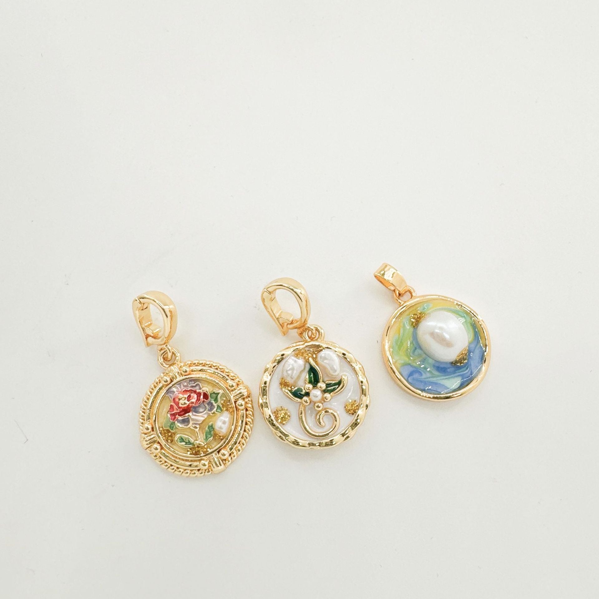 Wholesale 18K Hand painted Oil Painting Series Ancient Technique Enamel Inlaid Natural Pearl Pendant