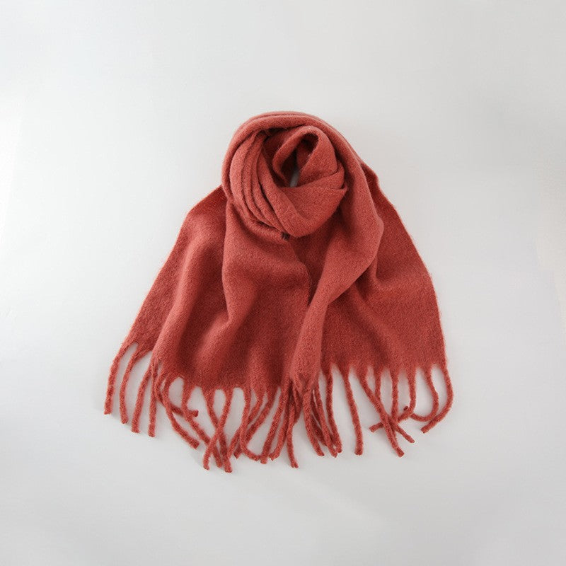 Wholesale Autumn and Winter Thickened Warm Thick Fringed Soft and Waxy Versatile Solid Color Imitation Cashmere Scarf