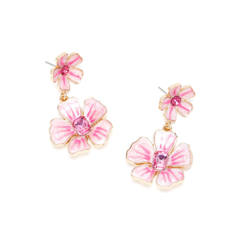 Wholesale Color Enamel Diamond Studded Flowers Alloy Earrings