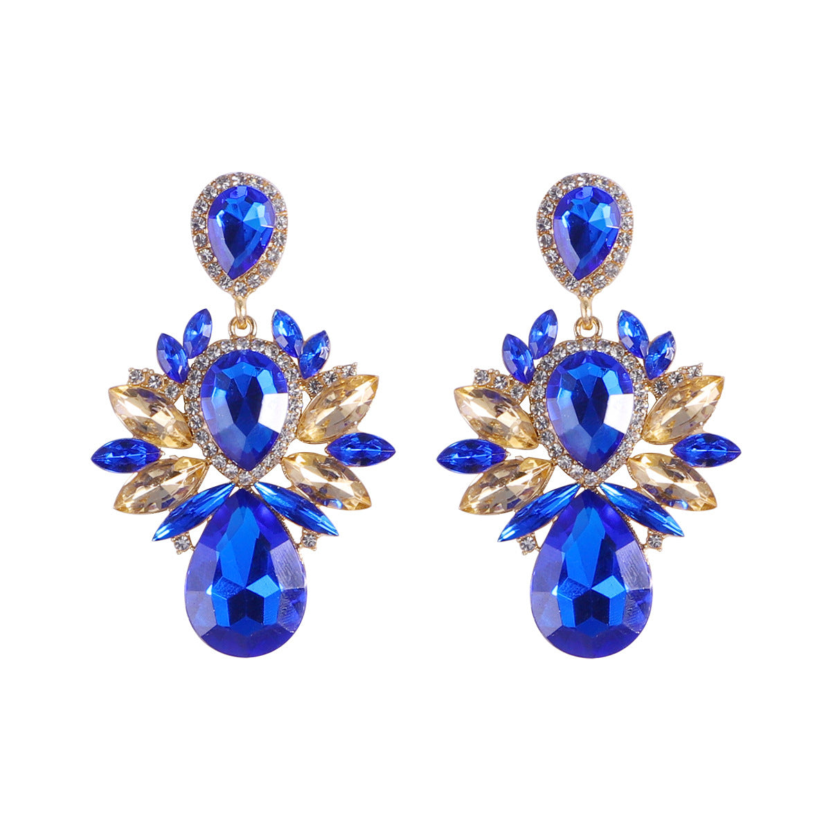 Wholesale Blue Diamond Series Retro Large Grain Sapphire Earrings