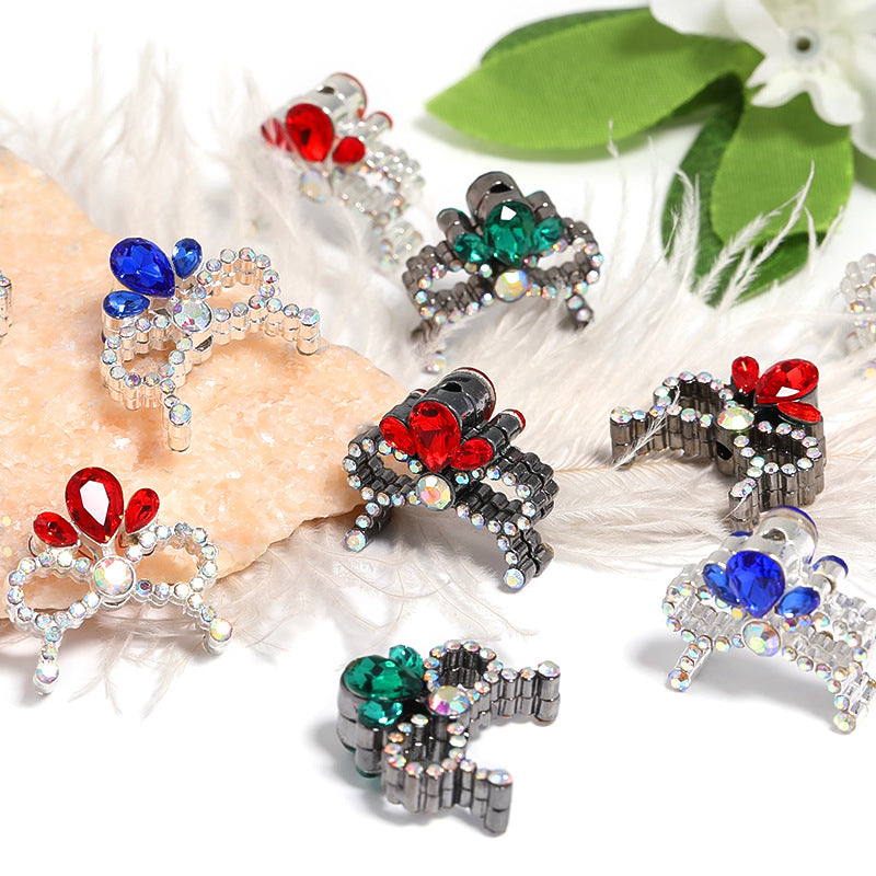 Wholesale 10pcs Colored Diamond Princess Crown Bead Hat Bead Holder Alloy Bow Heavy Industry DIY Beads