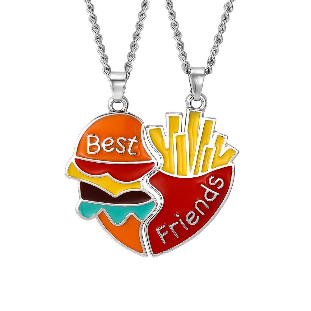 Wholesale Rainbow Burger Fries Heart Stitching Pendant Necklaces