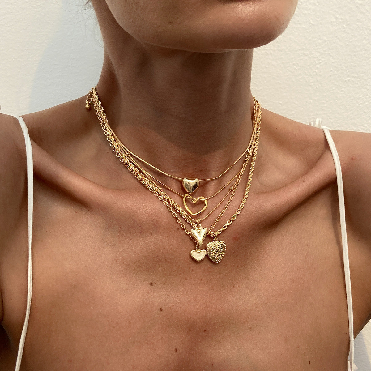 Wholesale Iron Chain Alloy Heart Pendant Layered Necklace